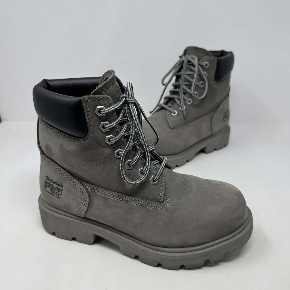 Timberland PRO Gray Leather Lace-Up Ankle Work Boots Men's Size 5.5